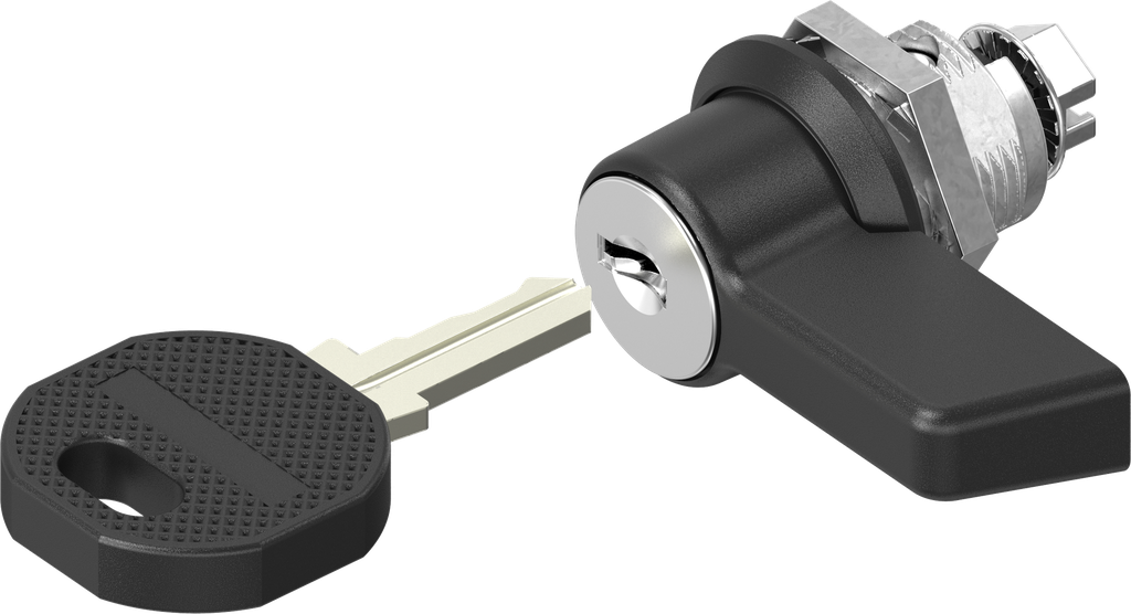 Cuarto de vuelta con palomilla, llave diferente, zamak recubierto de polvo negro