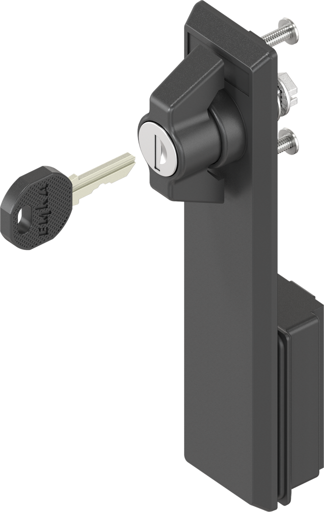 Schlüsselschild mit Knebel unterschiedliche Schließung, Polyamid schwarz und GD-Zn schwarz gepulvert
