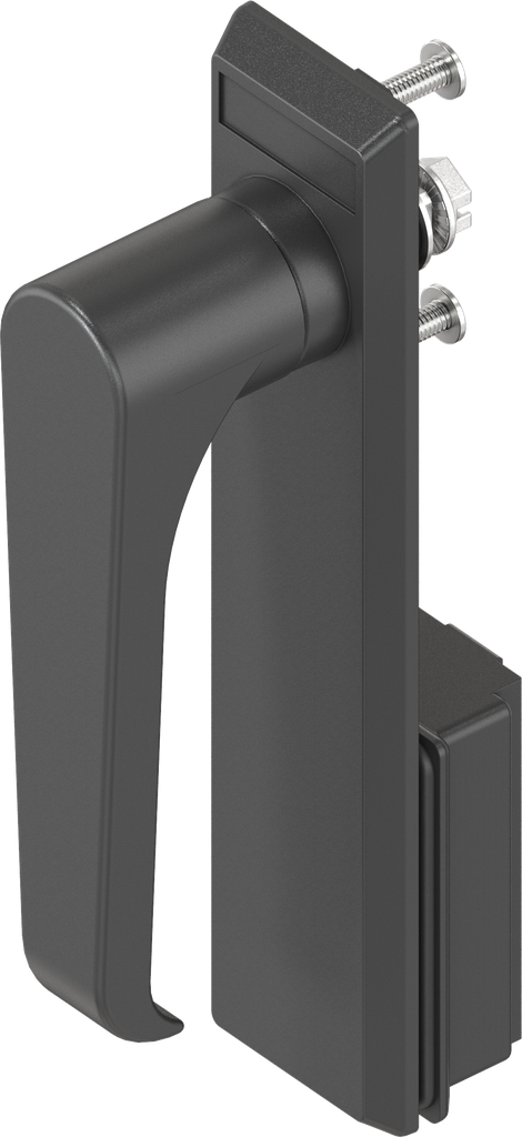 Mostrina con maniglia a L senza chiave, poliammide nero e zama nero verniciato a polvere