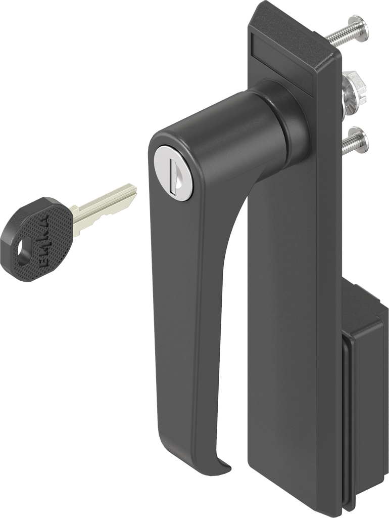 Schlüsselschild mit Klinkengriff Schließung EK 333, Polyamid schwarz und GD-Zn schwarz gepulvert
