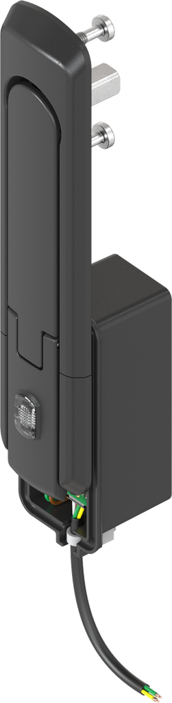 Maneta giratoria plana con apertura electromecánica, zamak recubierto de polvo negro