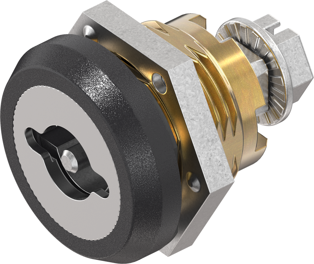 Trilvast slot dubbelbaard 3 variant links, messing en zamak zwart gepoedercoat