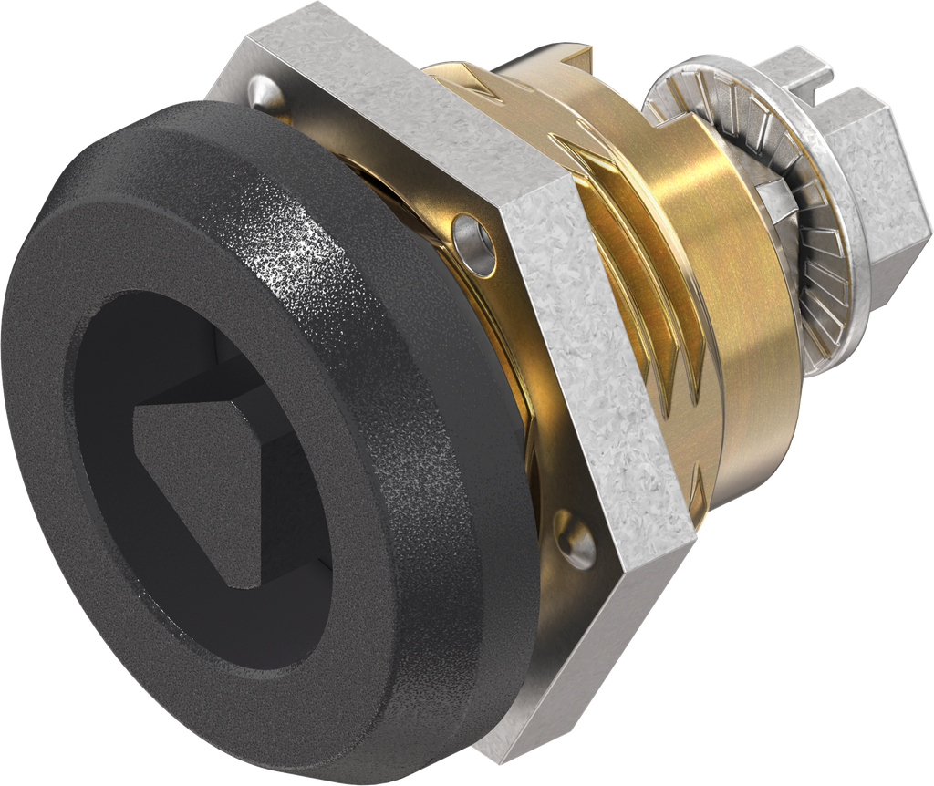 Chiusura 1/4 di giro di sicurezza triangolo 8, ottone e zama nero verniciato a polvere