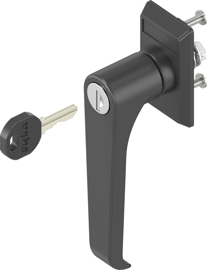 Schlüsselschild mit Klinkengriff unterschiedliche Schließung, Polyamid schwarz und GD-Zn schwarz gepulvert