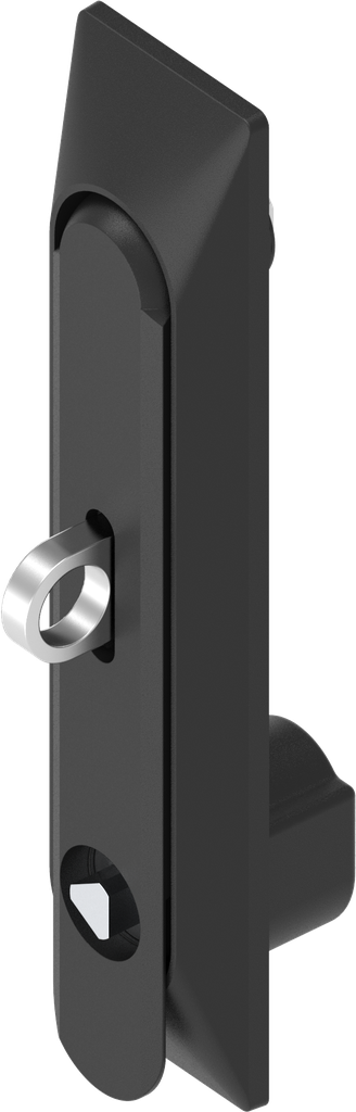 Maneta giratoria 1150 con embellecedor universal con inserto triángulo 8 y para candado, poliamida y zamak recubierto de polvo negro