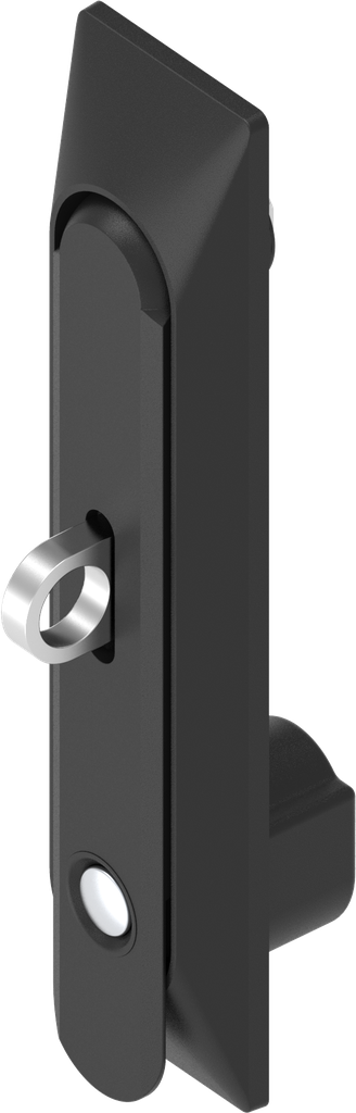 Maneta giratoria 1150 con embellecedor universal con botón a presión y para candado, poliamida y zamak recubierto de polvo negro