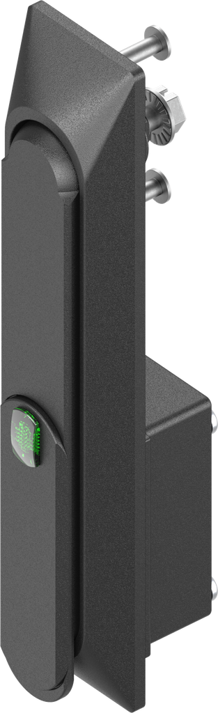 Maneta giratoria 1150 con apertura electromagnética y apertura de emergencia, llave EK 333, poliamida y zamak recubierto de polvo negro