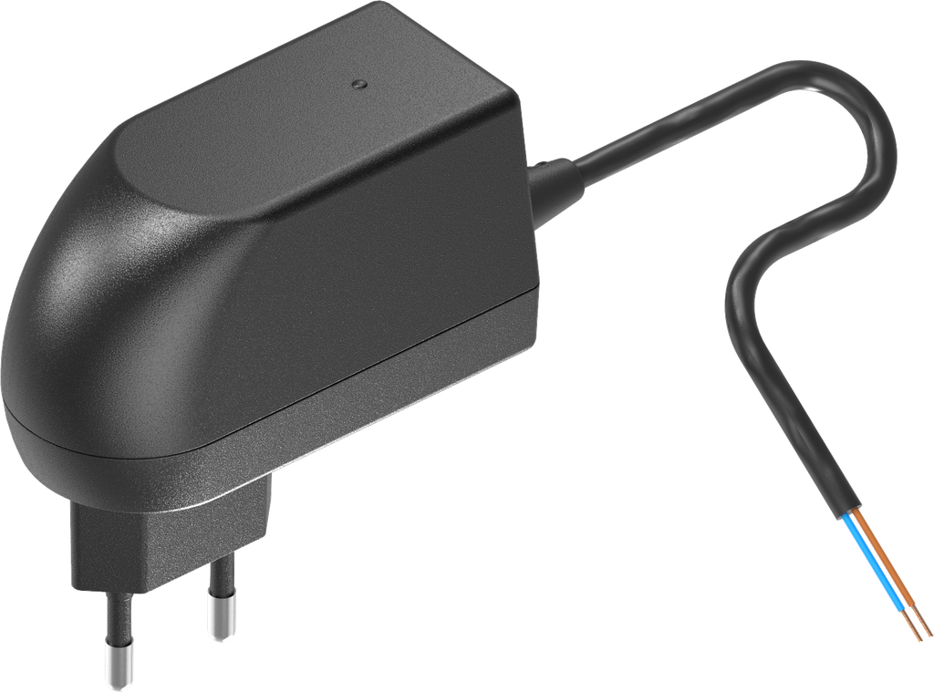 Alimentatore 12V con estremità libere del cavo, plastica nero