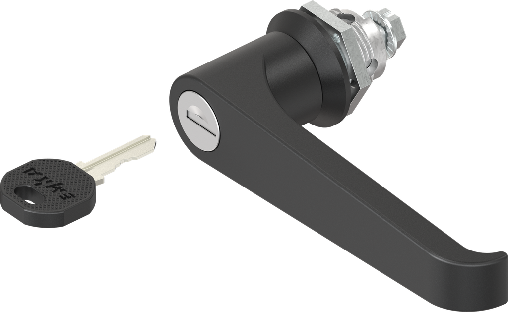 Cuarto de vuelta con maneta en L, llave diferente, zamak recubierto de polvo negro