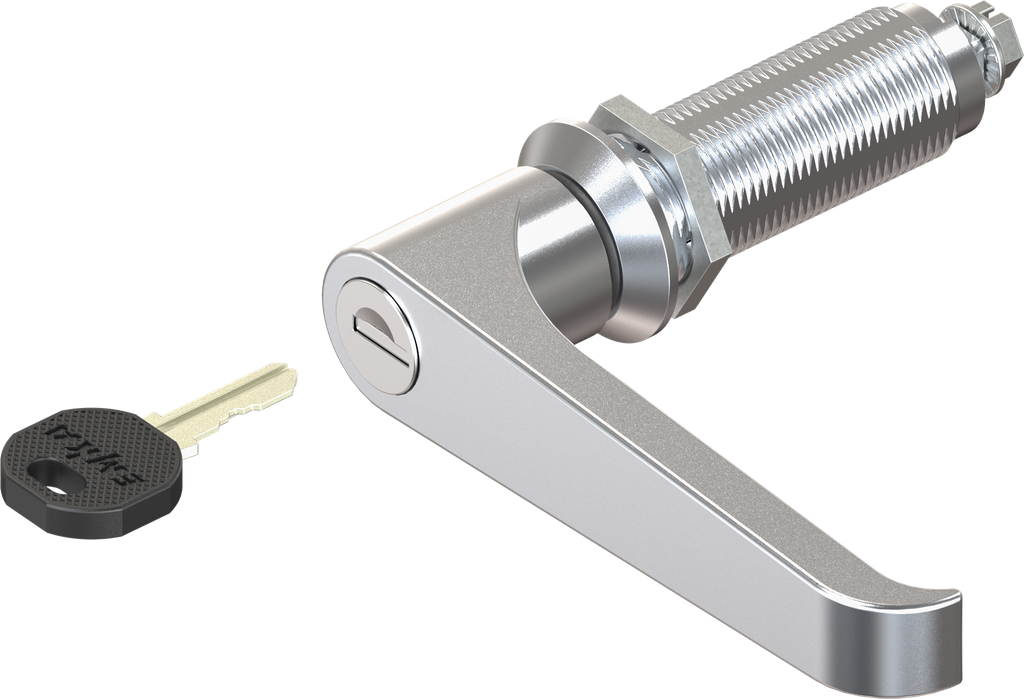 quart de tour avec poignée bec de cane clé différente, zamak chromé